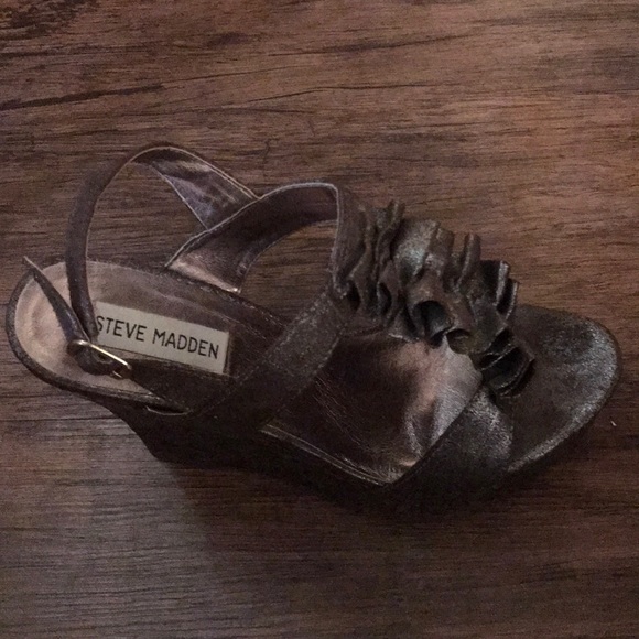 SteveMadden Wedges Leather/Cork Gray Metallic Sz 8 - Picture 6 of 8